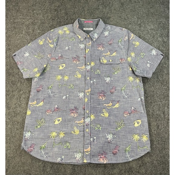 Tommy Bahama Other - Tommy Bahama Mens XL Hawaiian Shirt Camp Striped Bird Cocktail AOP Tropical EUC
